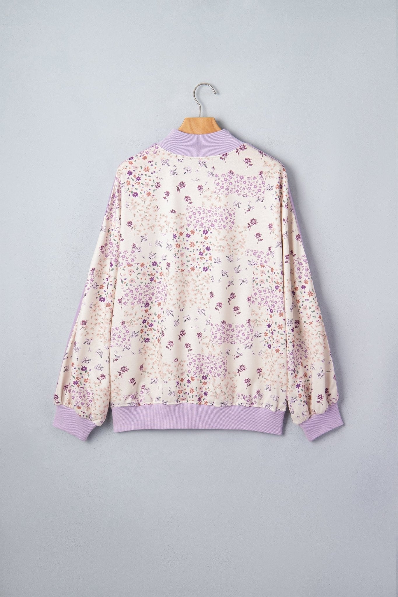 Floral Colorblock Mock Neck Stripe Long Sleeve Sweatshirt - Rooted & Reckless Co.