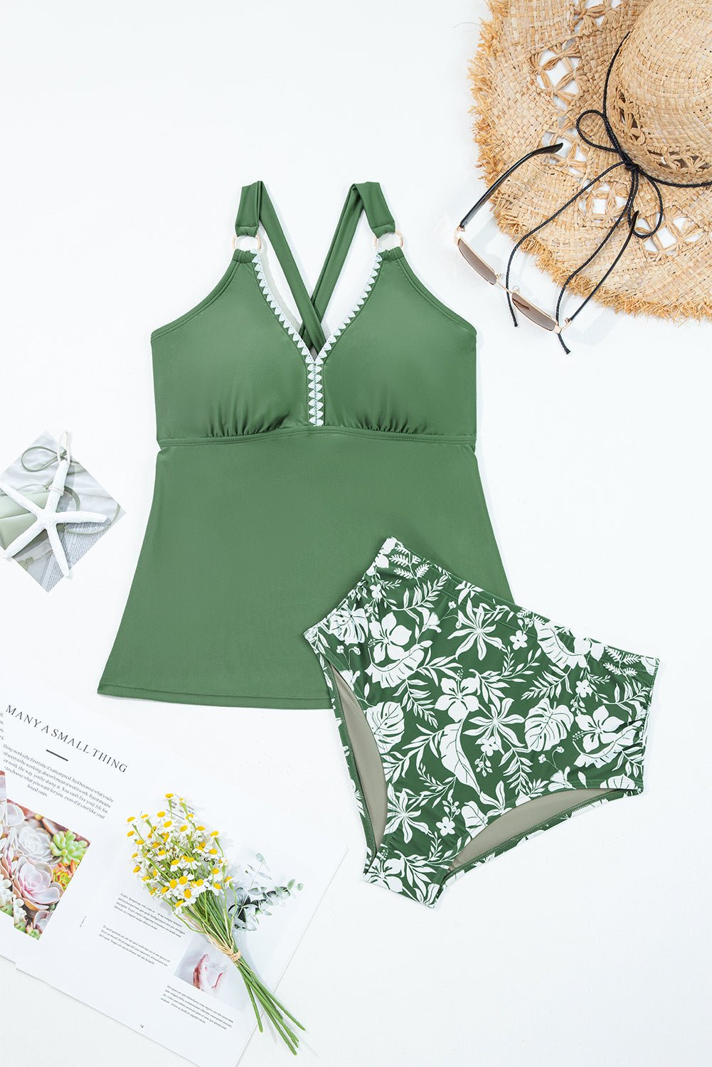 Floral Colorblock O-Ring Tankini Swim Set - Rooted & Reckless Co.
