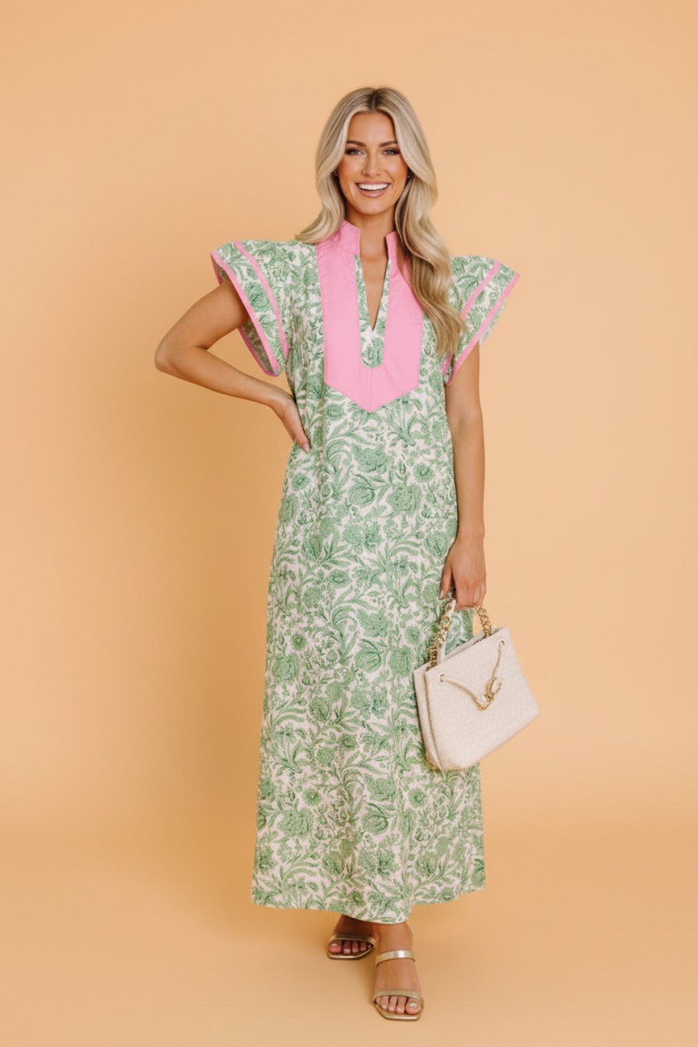 Floral Colorblock Patchwork V-Neck Midi Dress - Rooted & Reckless Co.