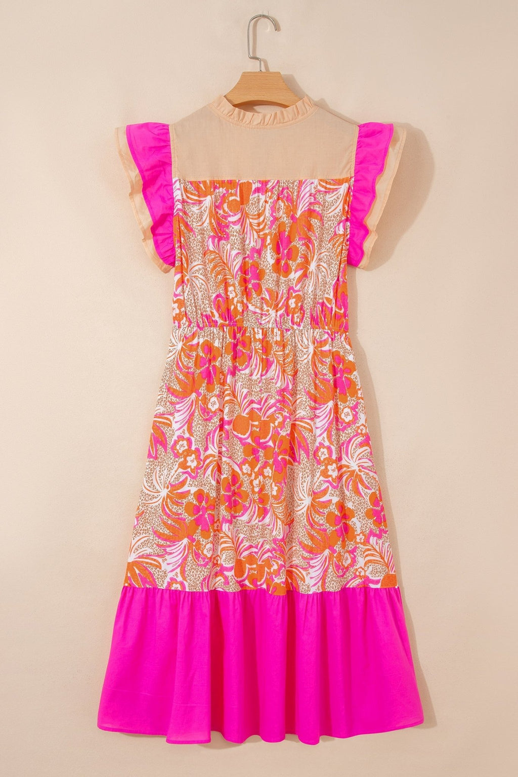 Floral Colorblock Ruffle Short Sleeve Midi Dress - Rooted & Reckless Co.
