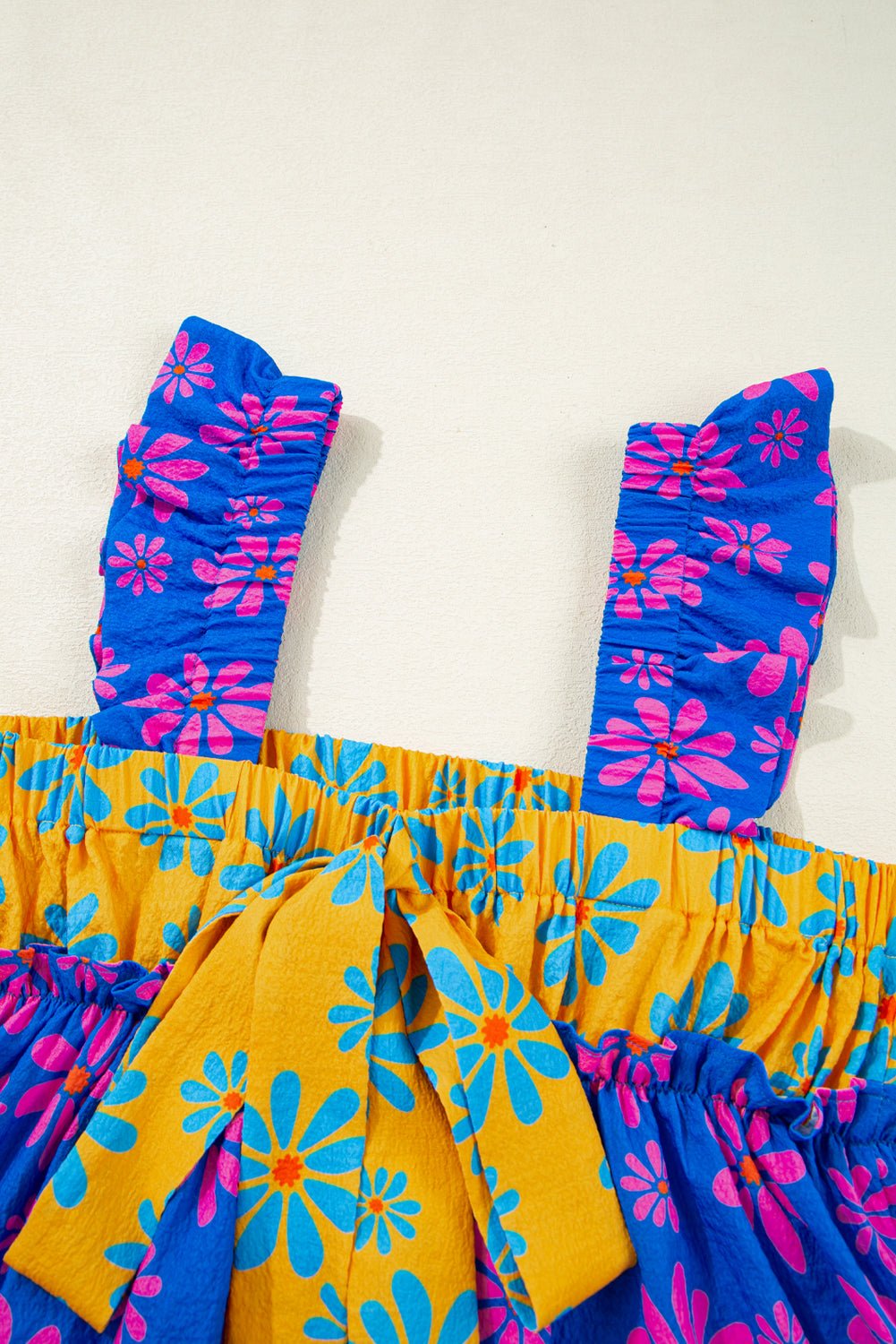 Floral Colorblock Ruffle Strap Flowy Tank Top - Rooted & Reckless Co.