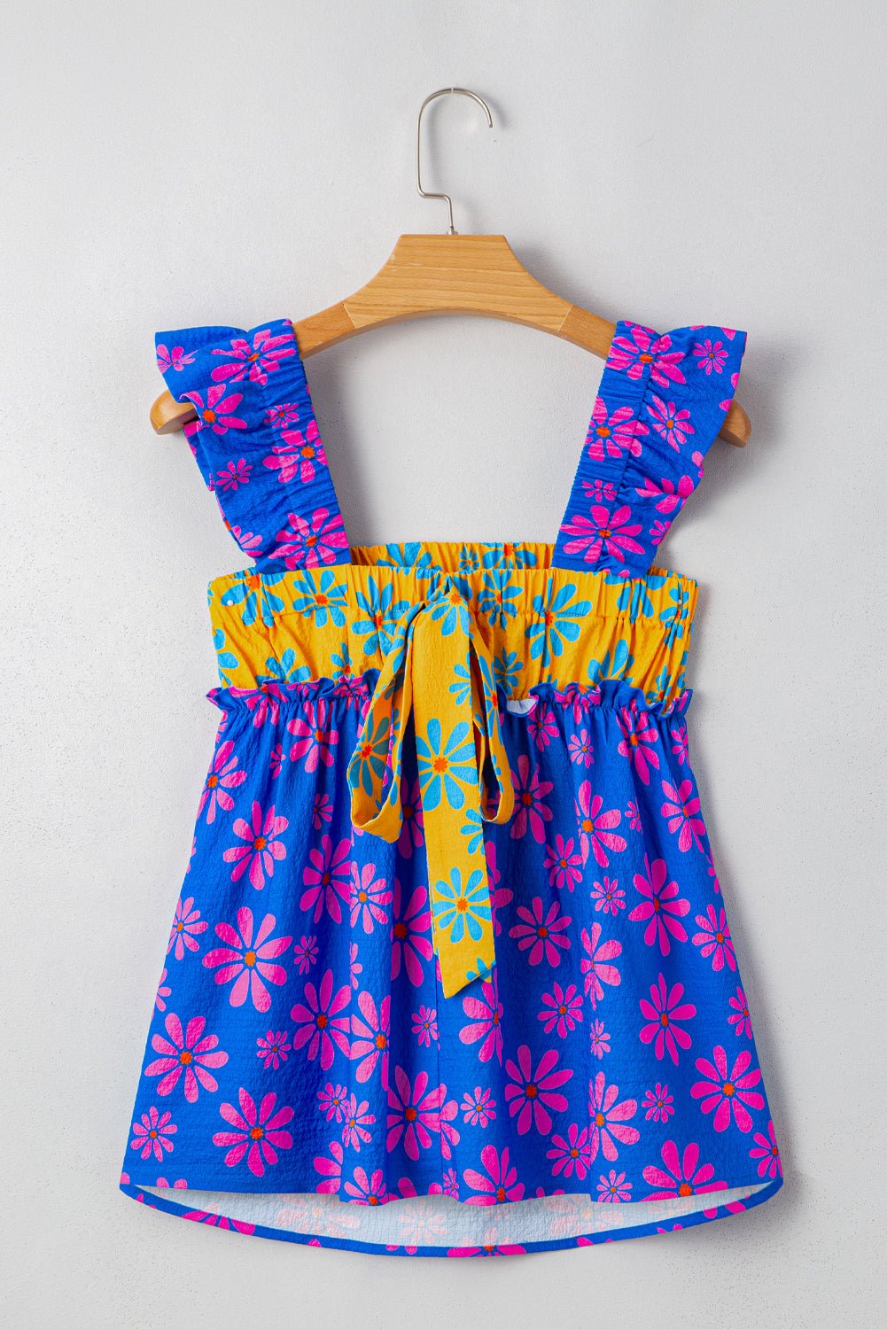 Floral Colorblock Ruffle Strap Flowy Tank Top - Rooted & Reckless Co.