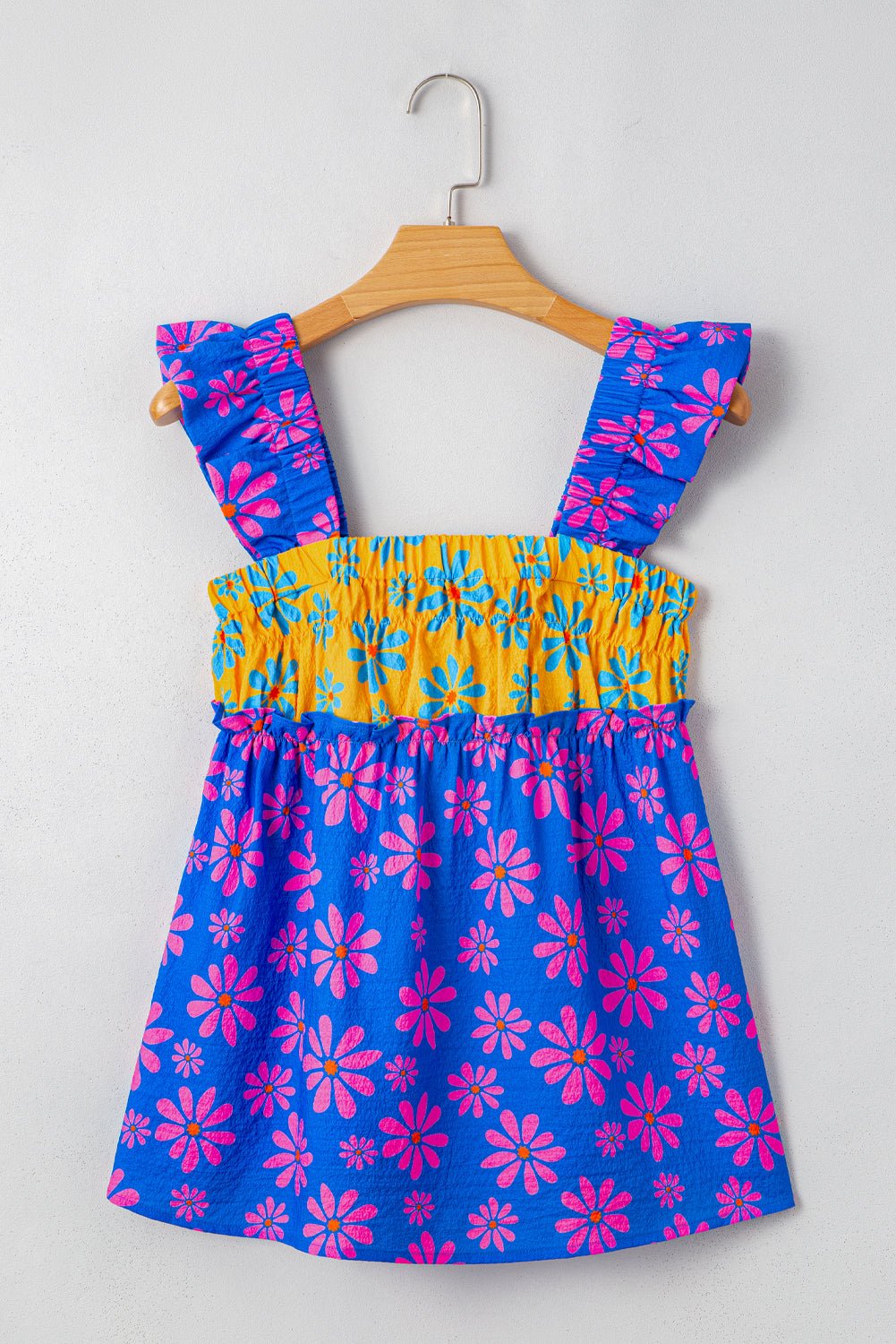 Floral Colorblock Ruffle Strap Flowy Tank Top - Rooted & Reckless Co.