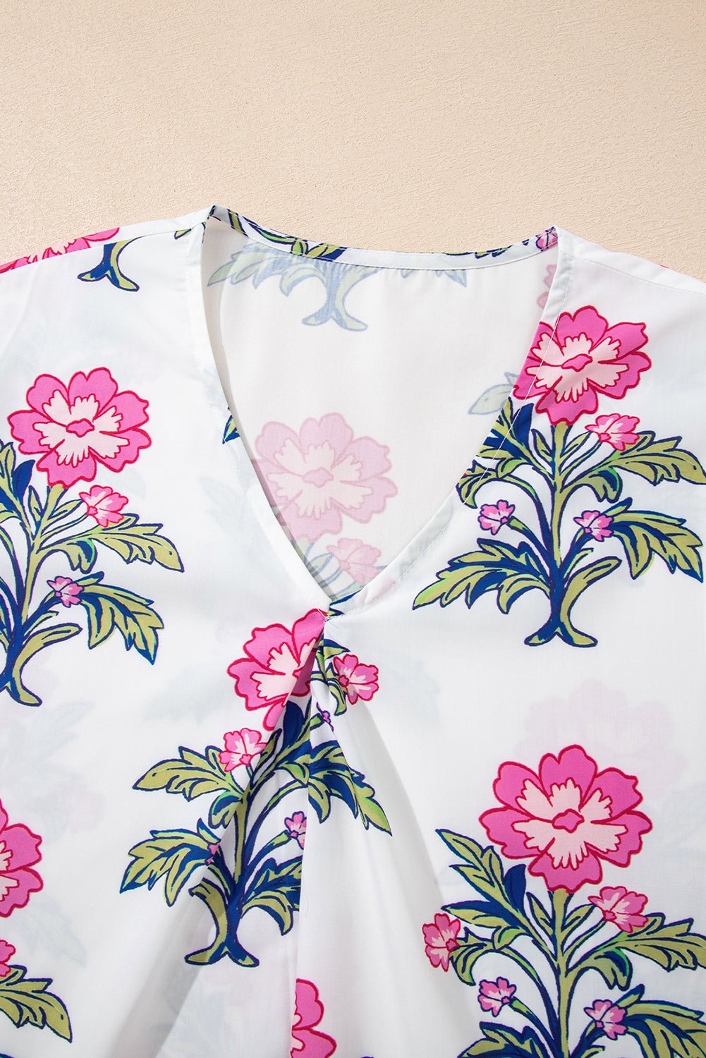 Floral Colorblock Stripe Knot Bubble Sleeve Blouse - Rooted & Reckless Co.