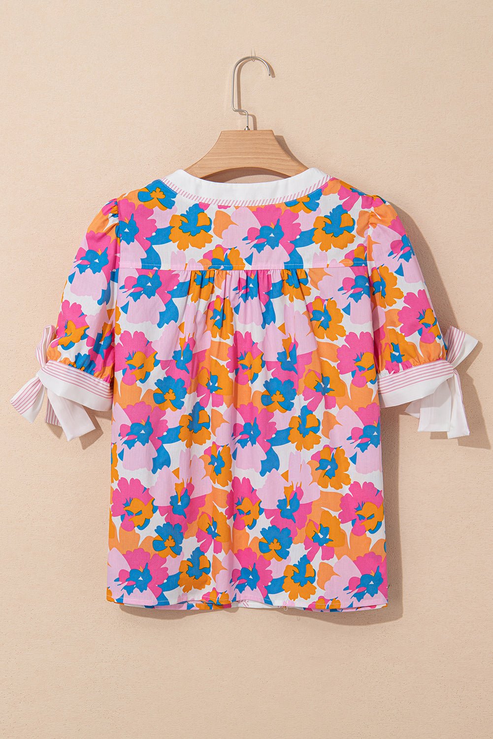 Floral Colorblock Stripe V-Neck Short Sleeve Blouse - Rooted & Reckless Co.