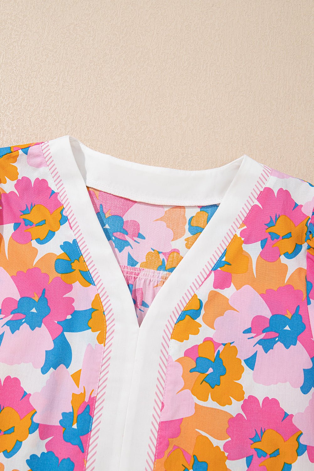Floral Colorblock Stripe V-Neck Short Sleeve Blouse - Rooted & Reckless Co.