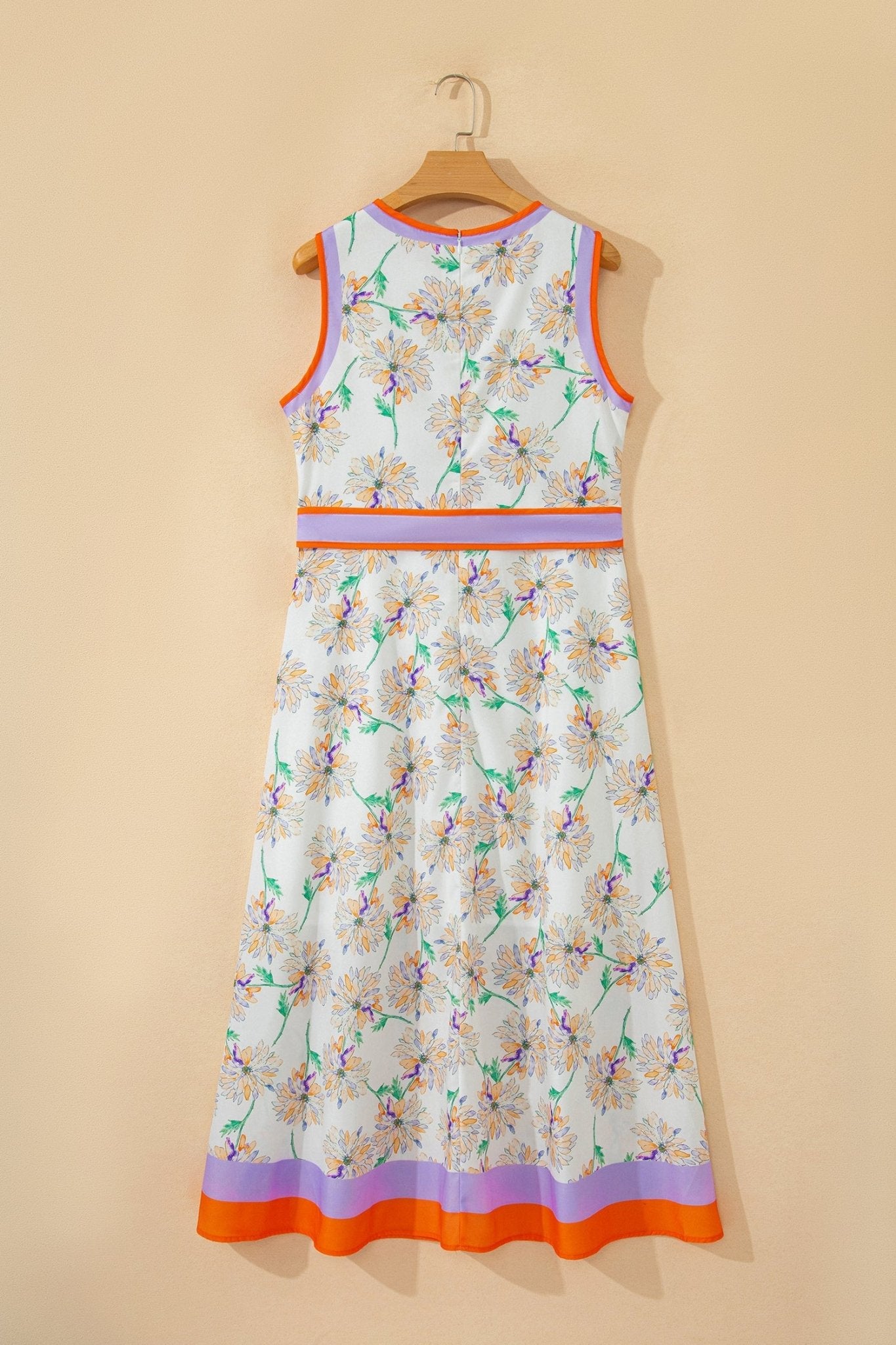 Floral Colorblock Trim Belted Sleeveless Maxi Dress - Rooted & Reckless Co.