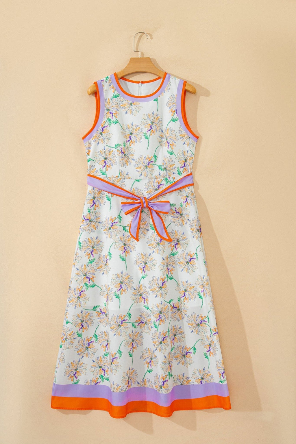 Floral Colorblock Trim Belted Sleeveless Maxi Dress - Rooted & Reckless Co.