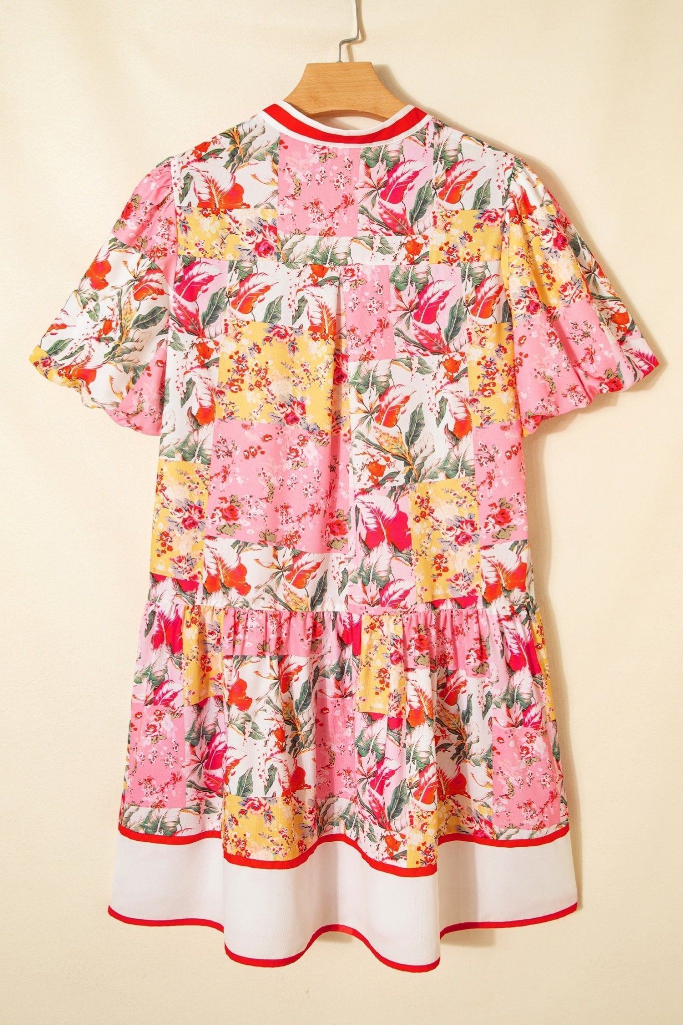 Floral Colorblock Trim V-Neck Ruffle Mini Dress - Rooted & Reckless Co.