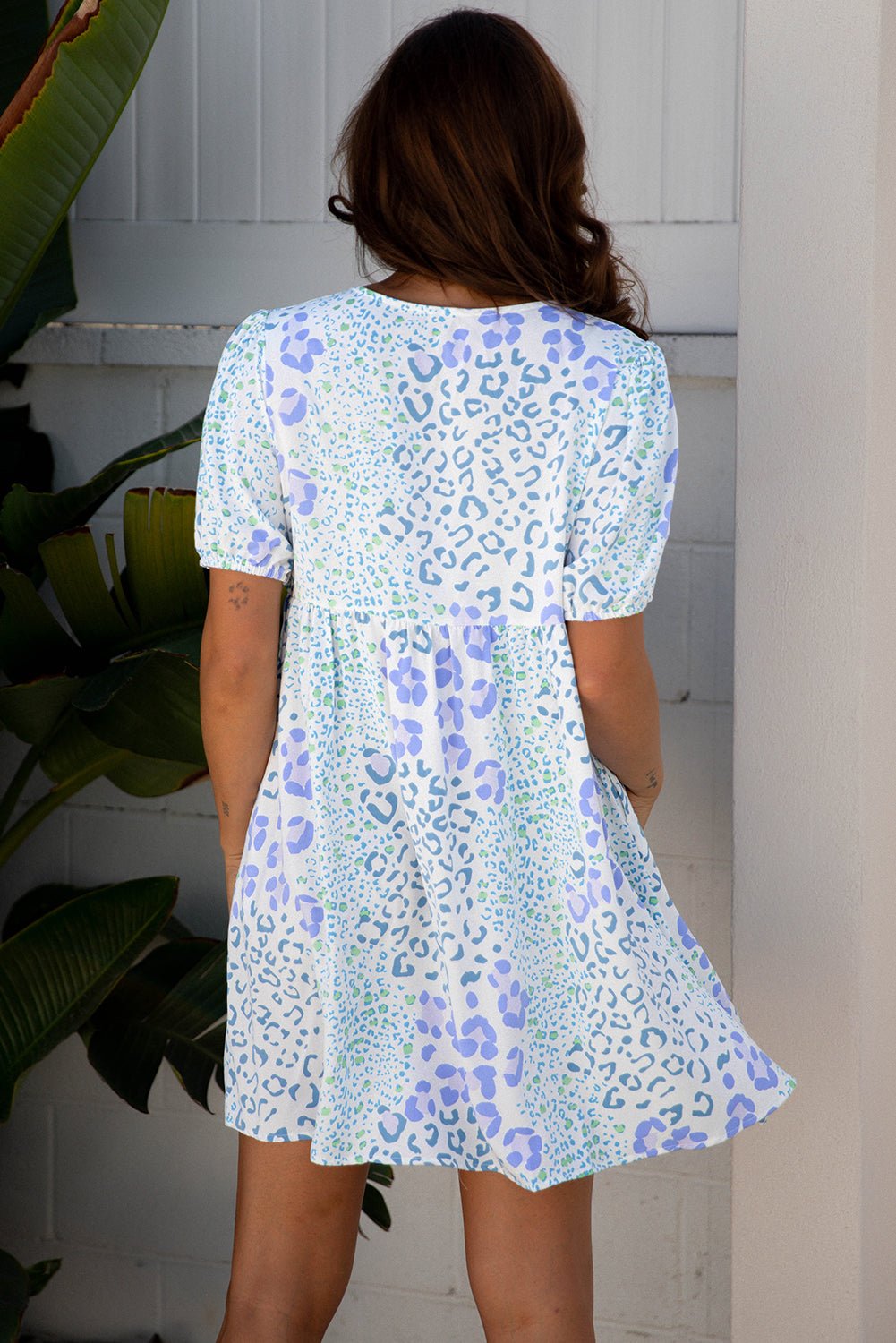 Floral Contrast Bow Puff Sleeve Mini Dress - Rooted & Reckless Co.