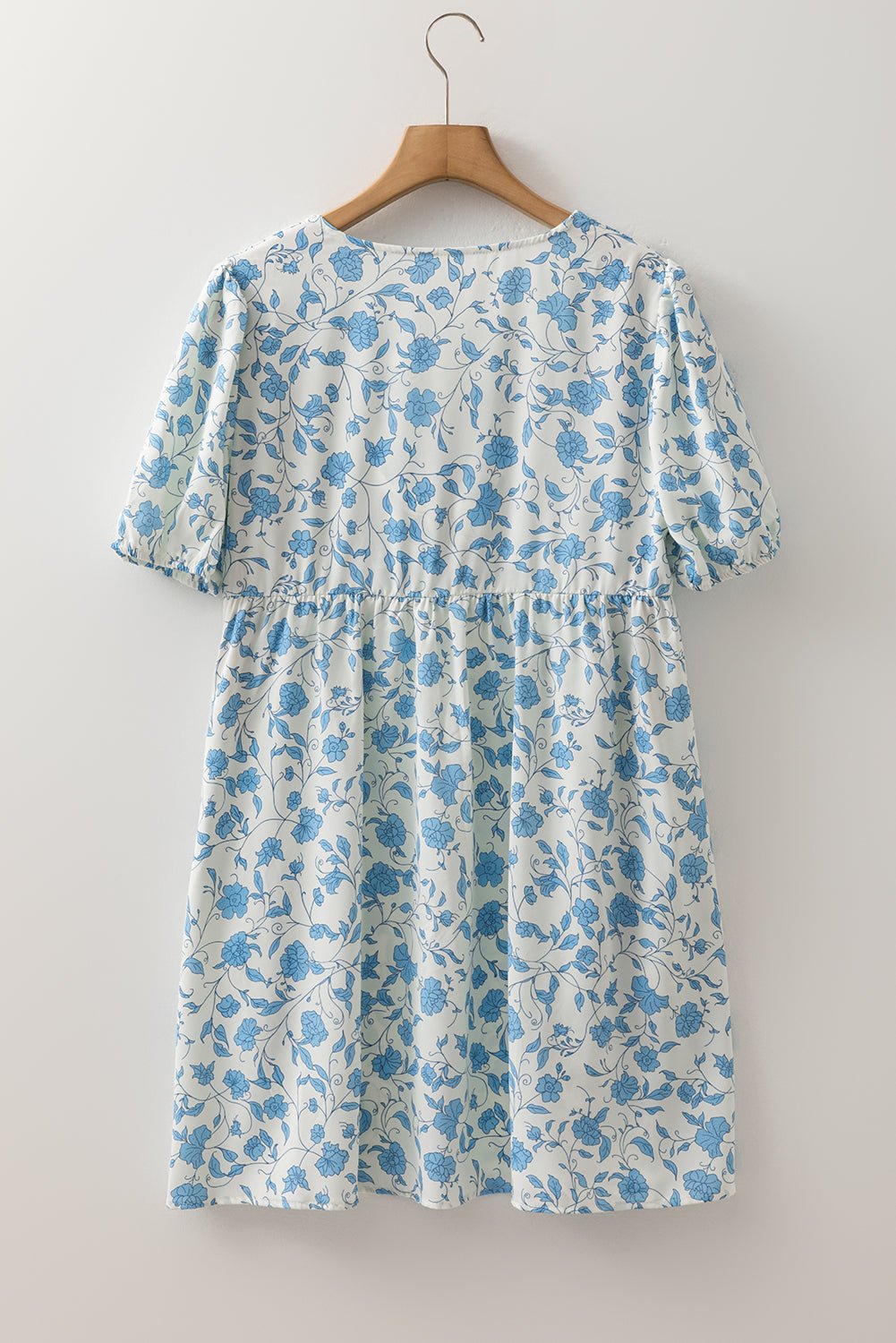 Floral Contrast Bow Puff Sleeve Mini Dress - Rooted & Reckless Co.