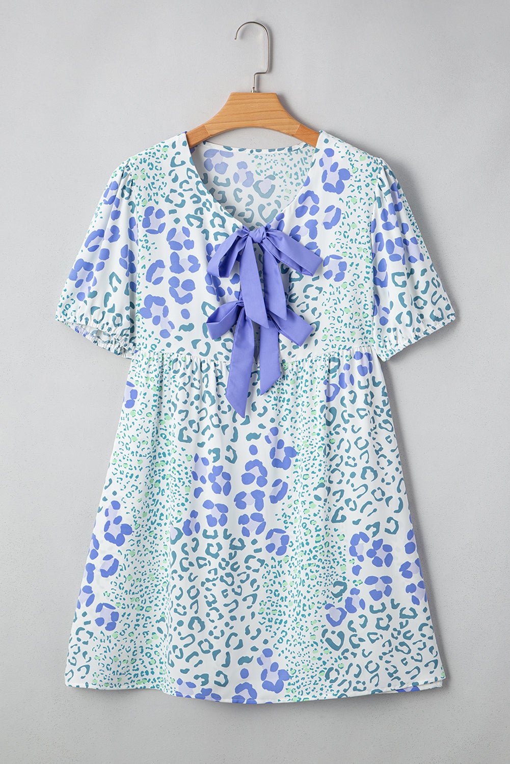 Floral Contrast Bow Puff Sleeve Mini Dress - Rooted & Reckless Co.