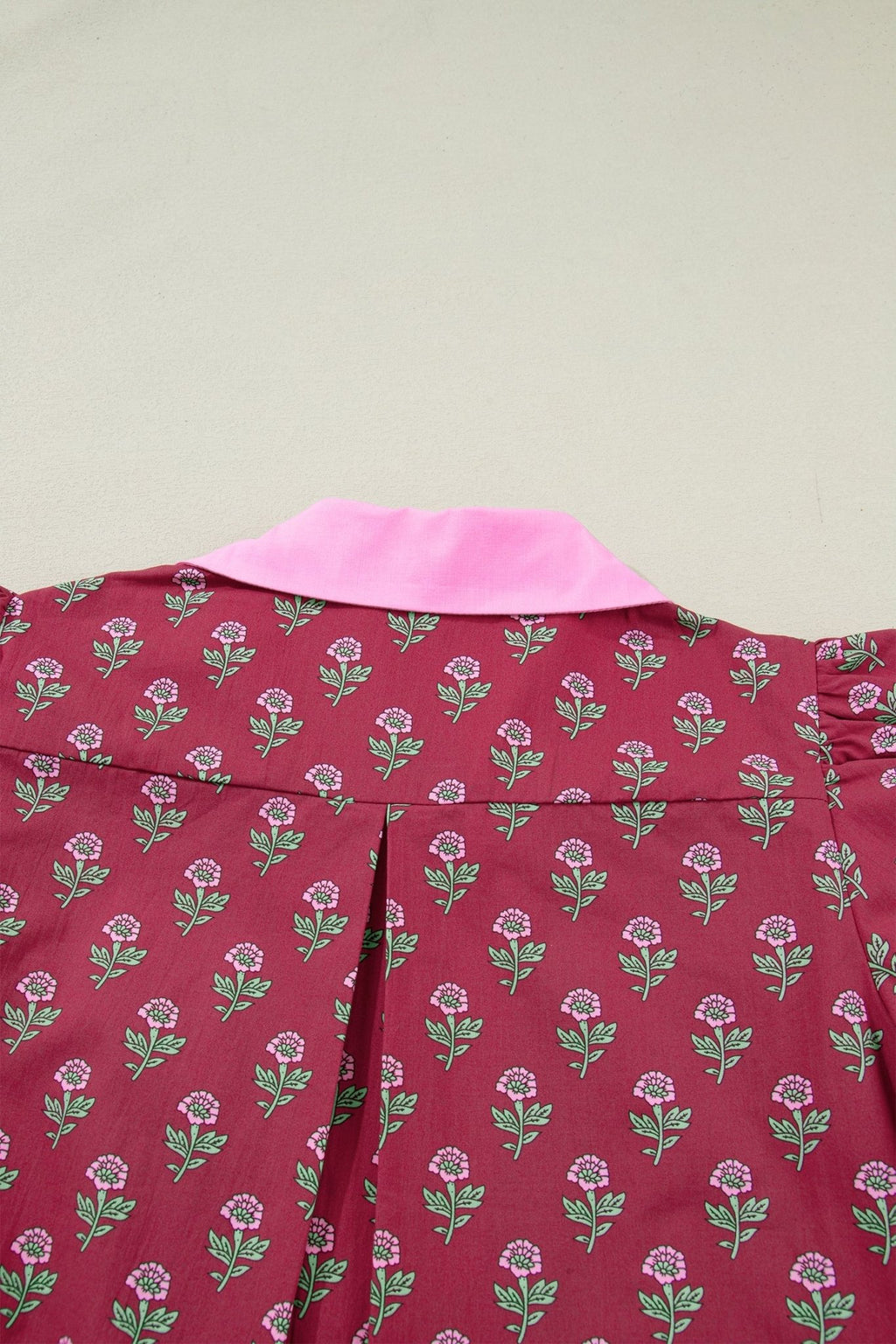 Floral Contrast Collared V-Neck Ricrac-Trim Blouse - Rooted & Reckless Co.