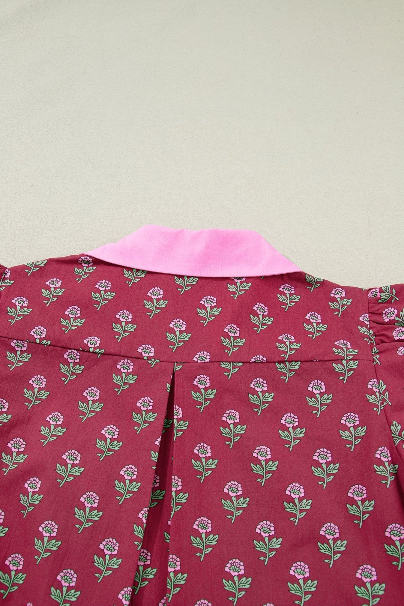 Floral Contrast Collared V-Neck Ricrac-Trim Blouse - Rooted & Reckless Co.