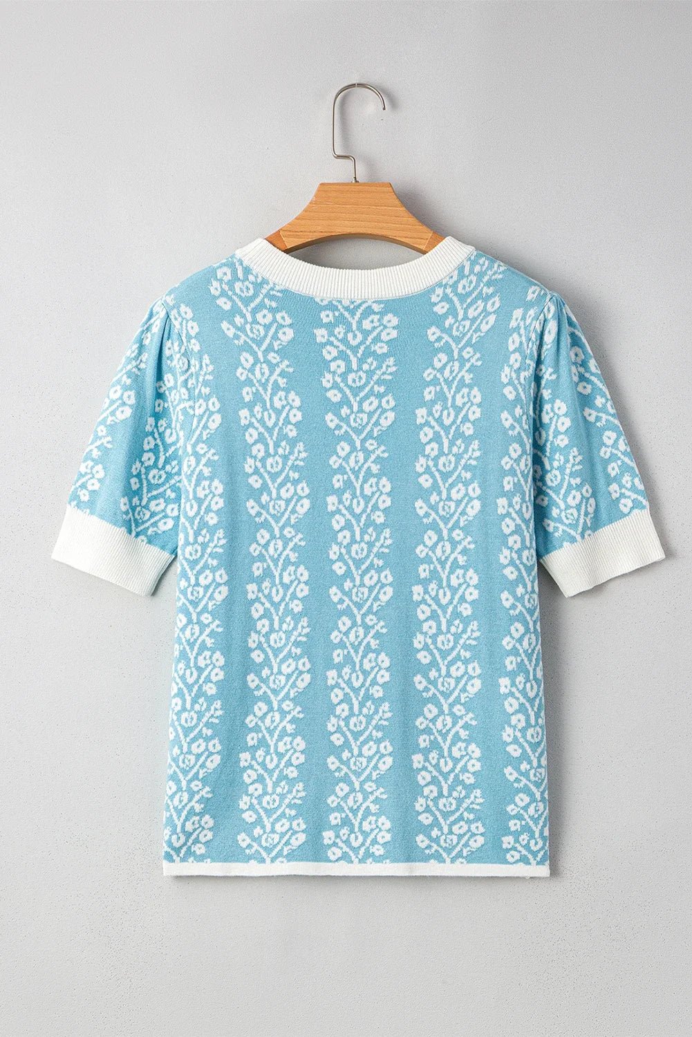 Floral Contrast Crewneck Short Sleeve Sweater - Rooted & Reckless Co.