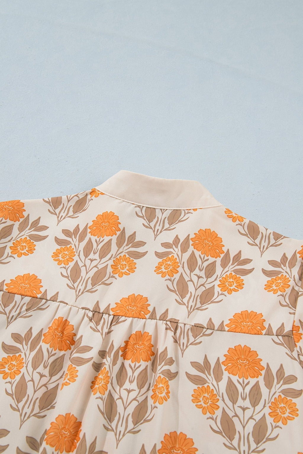 Floral Contrast Detail V-Neck Long Sleeve Blouse - Rooted & Reckless Co.