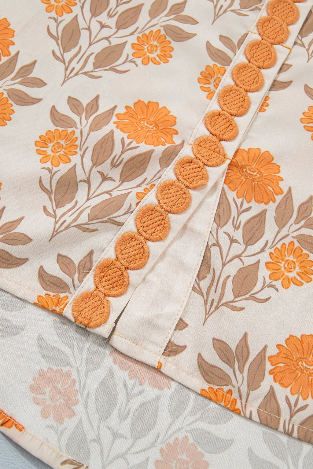 Floral Contrast Detail V-Neck Long Sleeve Blouse - Rooted & Reckless Co.