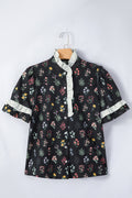 Floral Contrast Frill Trim Short Sleeve Shirt - Rooted & Reckless Co.
