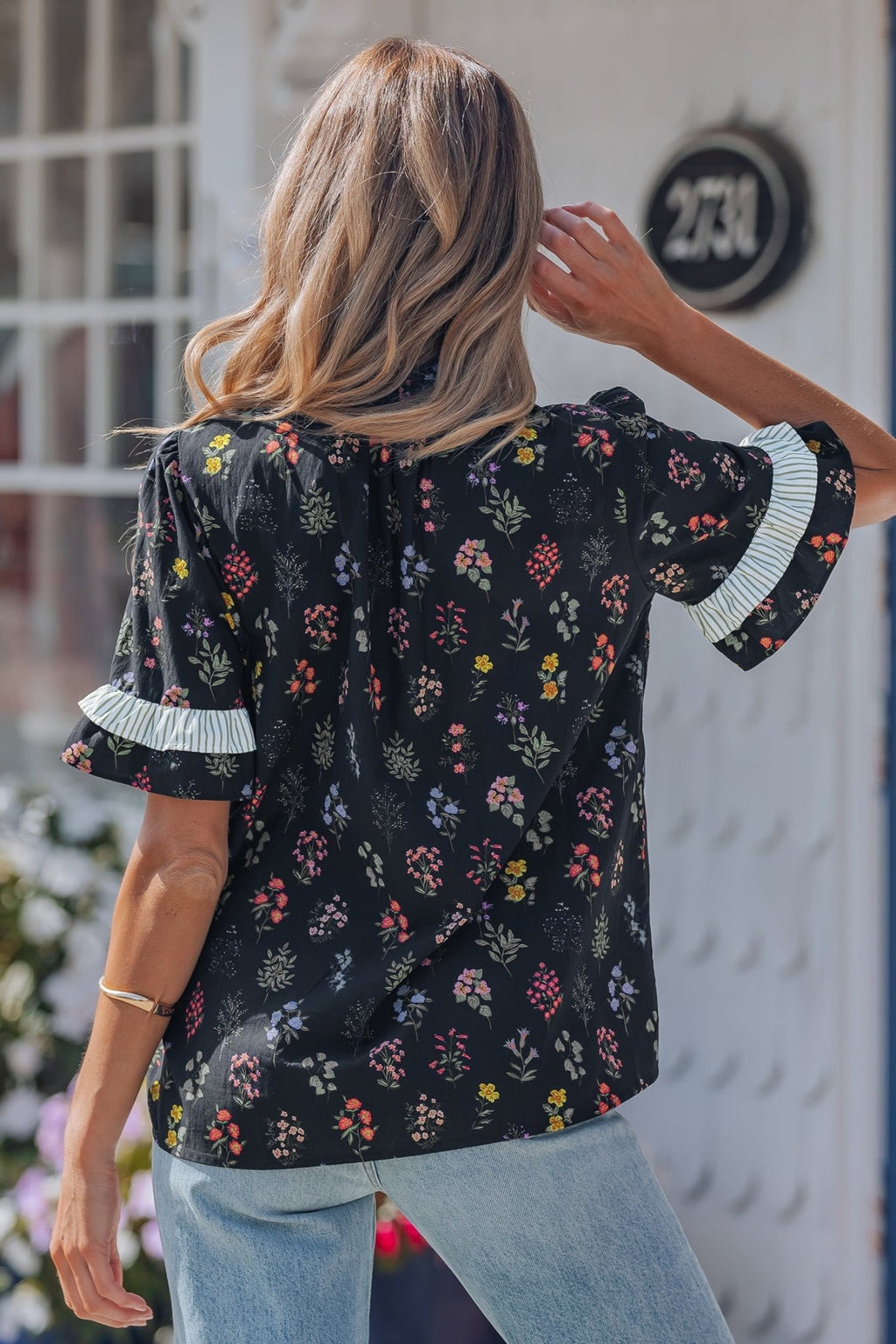 Floral Contrast Frill Trim Short Sleeve Shirt - Rooted & Reckless Co.