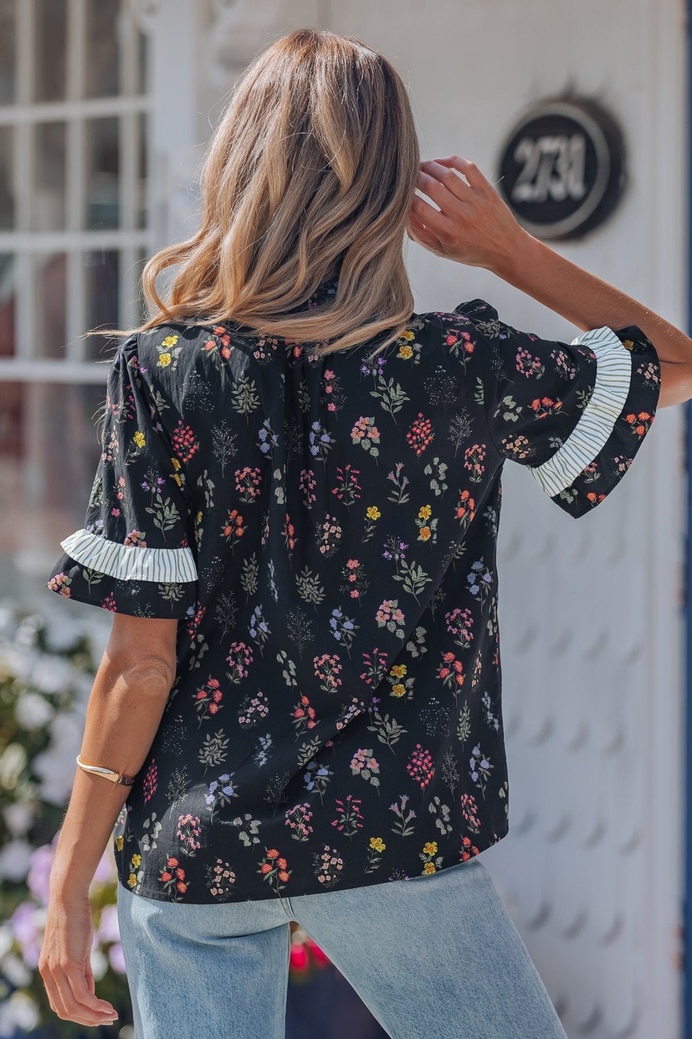 Floral Contrast Frill Trim Short Sleeve Shirt - Rooted & Reckless Co.