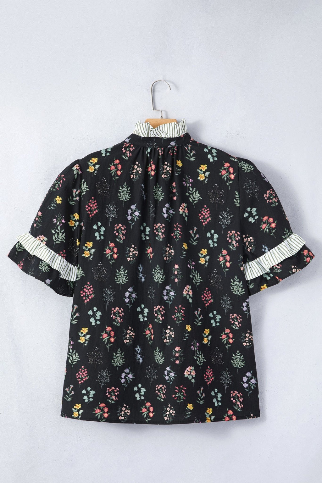 Floral Contrast Frill Trim Short Sleeve Shirt - Rooted & Reckless Co.