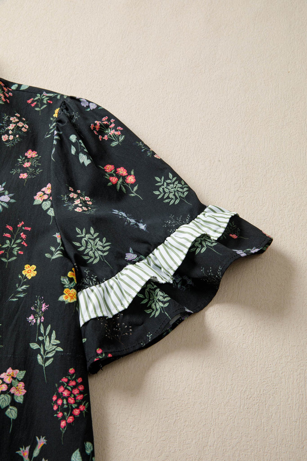 Floral Contrast Frill Trim Short Sleeve Shirt - Rooted & Reckless Co.