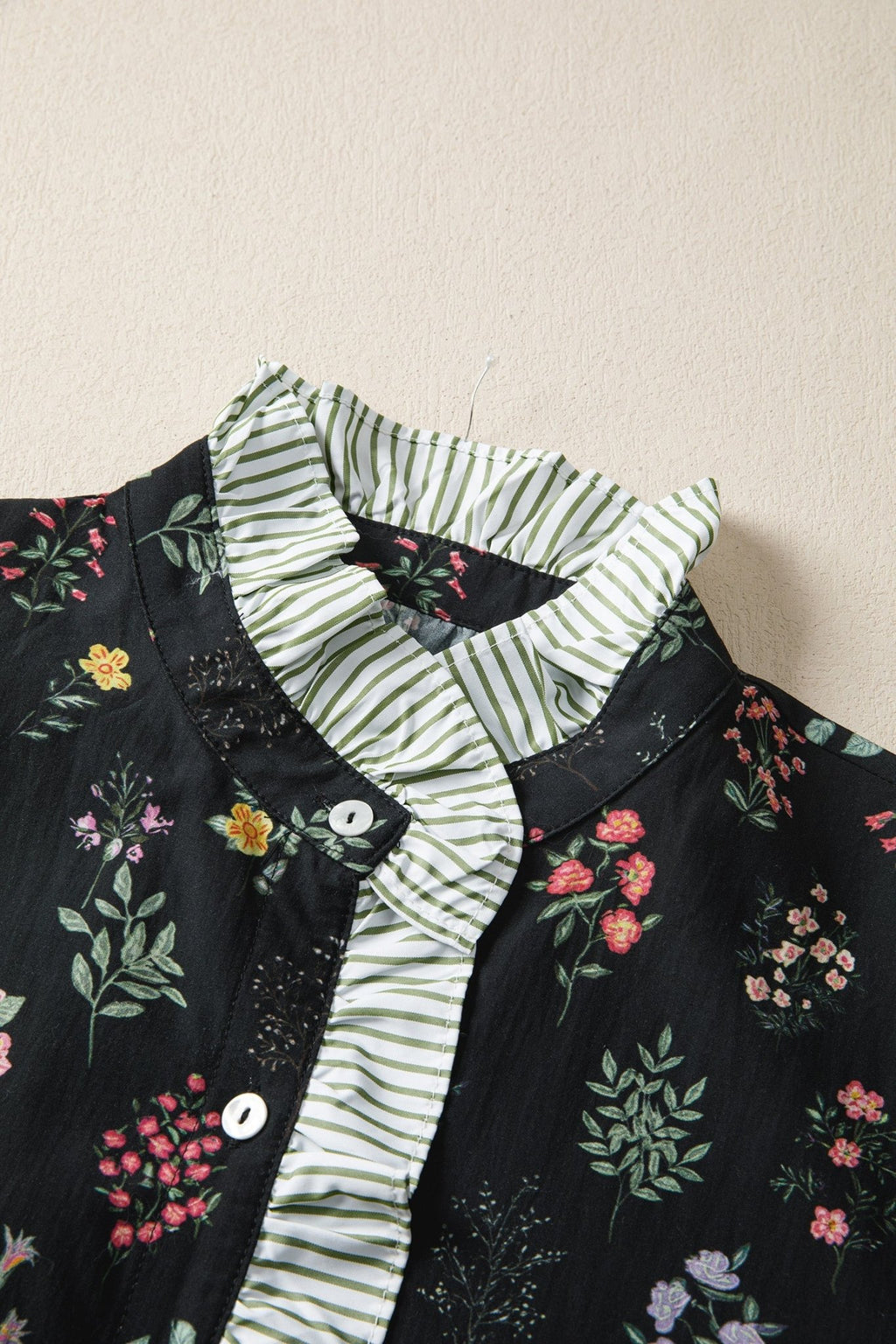 Floral Contrast Frill Trim Short Sleeve Shirt - Rooted & Reckless Co.