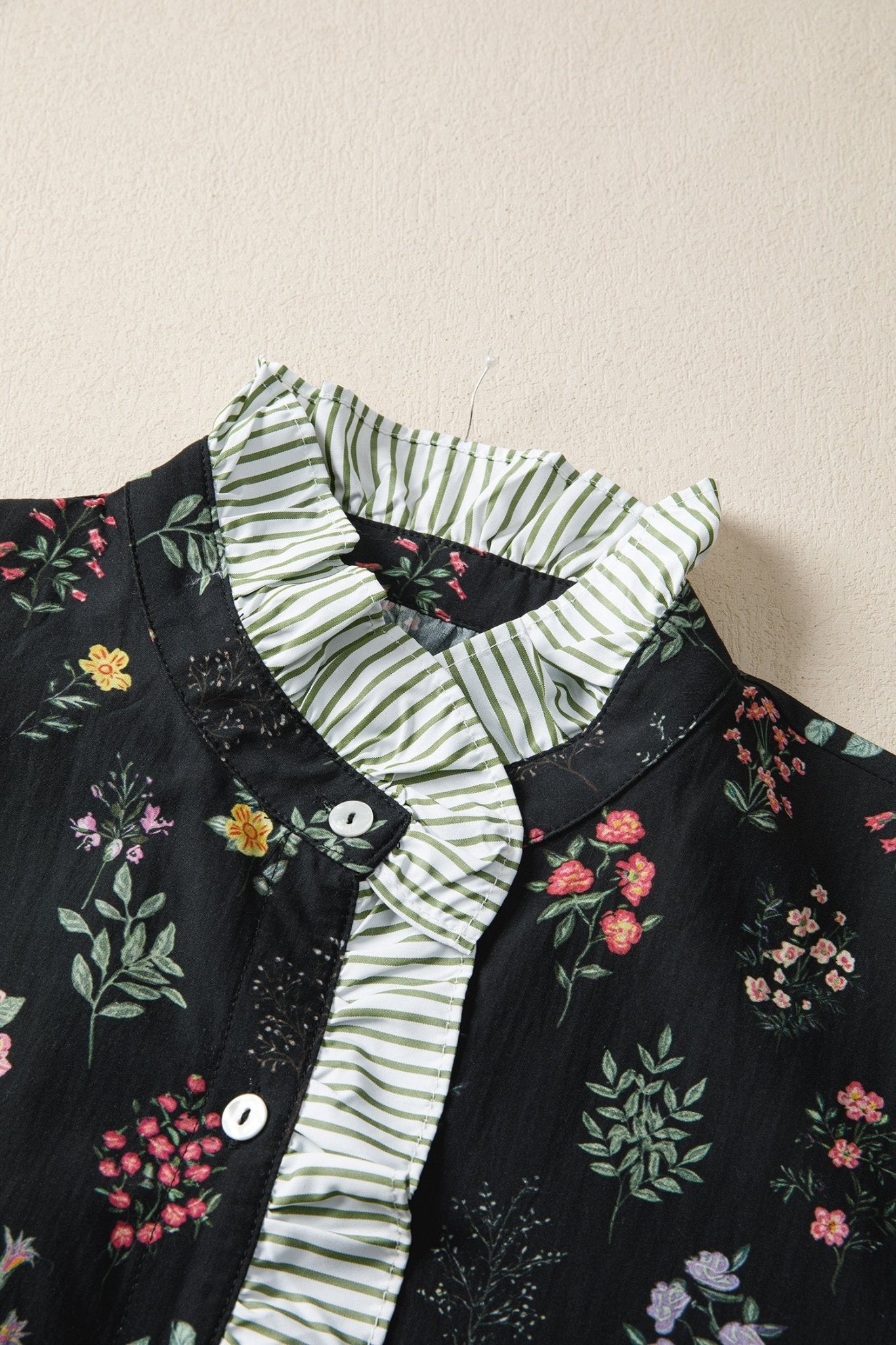 Floral Contrast Frill Trim Short Sleeve Shirt - Rooted & Reckless Co.