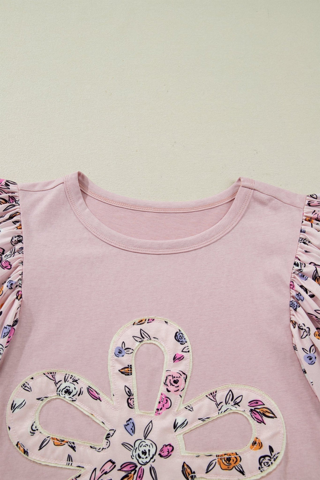 Floral Contrast Patchwork Flowy 3/4 Sleeve Blouse - Rooted & Reckless Co.