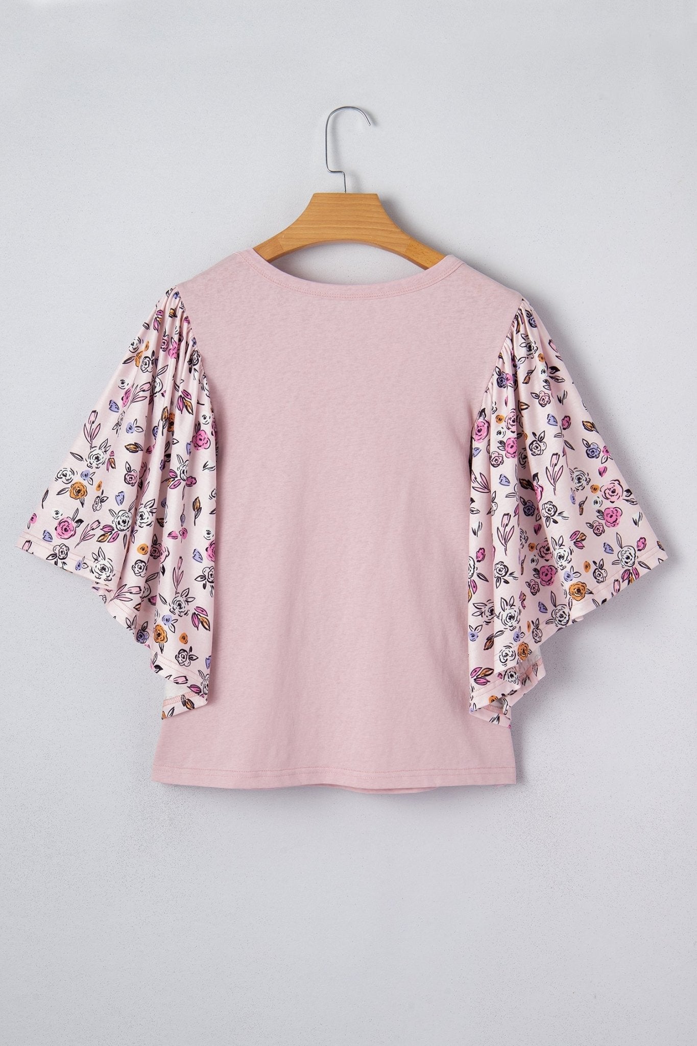 Floral Contrast Patchwork Flowy 3/4 Sleeve Blouse - Rooted & Reckless Co.