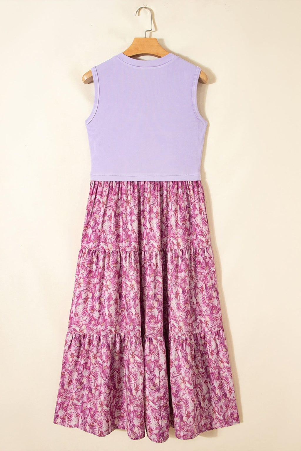 Floral Contrast Patchwork Ribbed V-Neck Tank Dress - Rooted & Reckless Co.