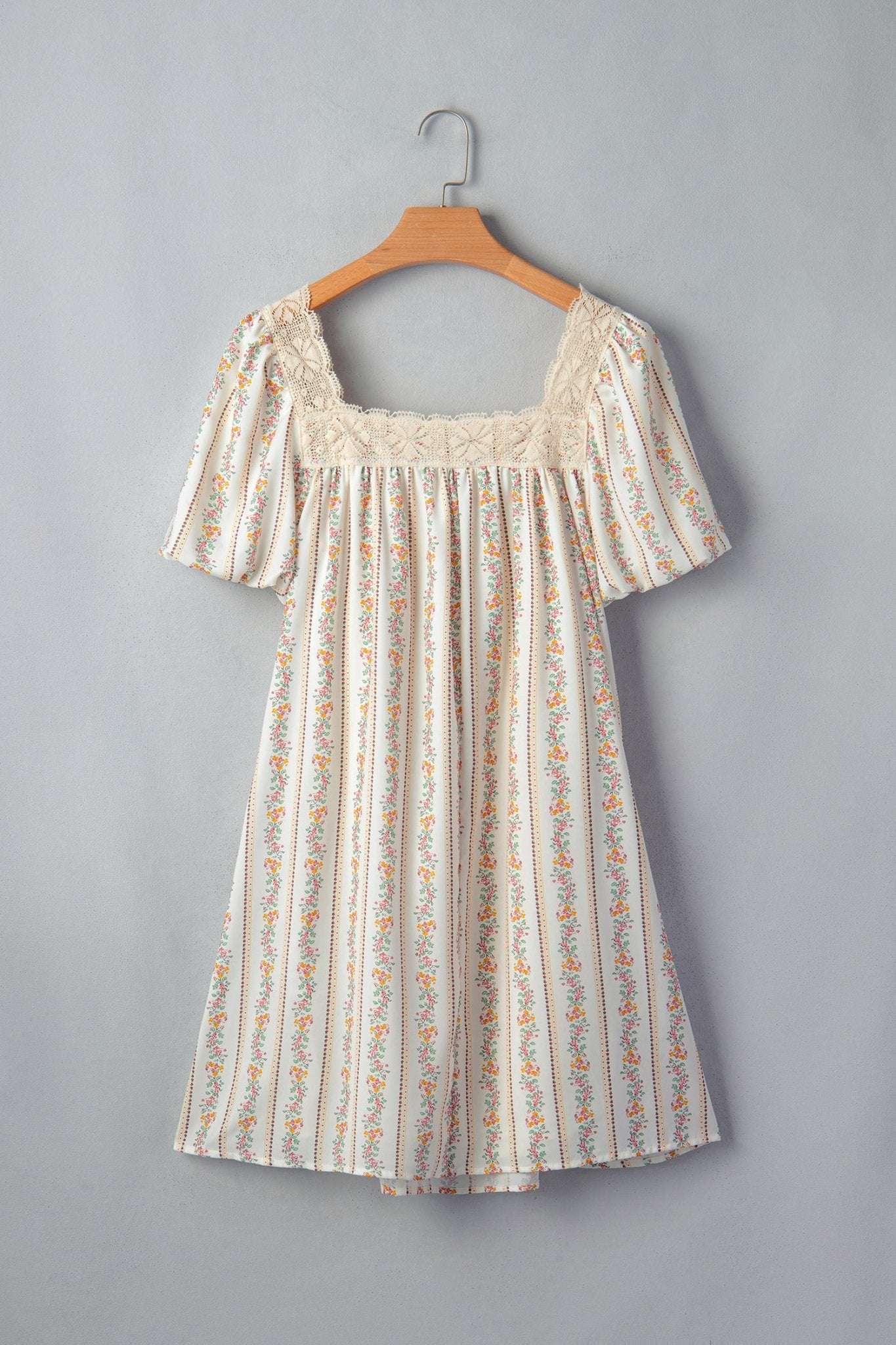 Floral Contrast Ribbon Bow Lace Square Mini Dress - Rooted & Reckless Co.