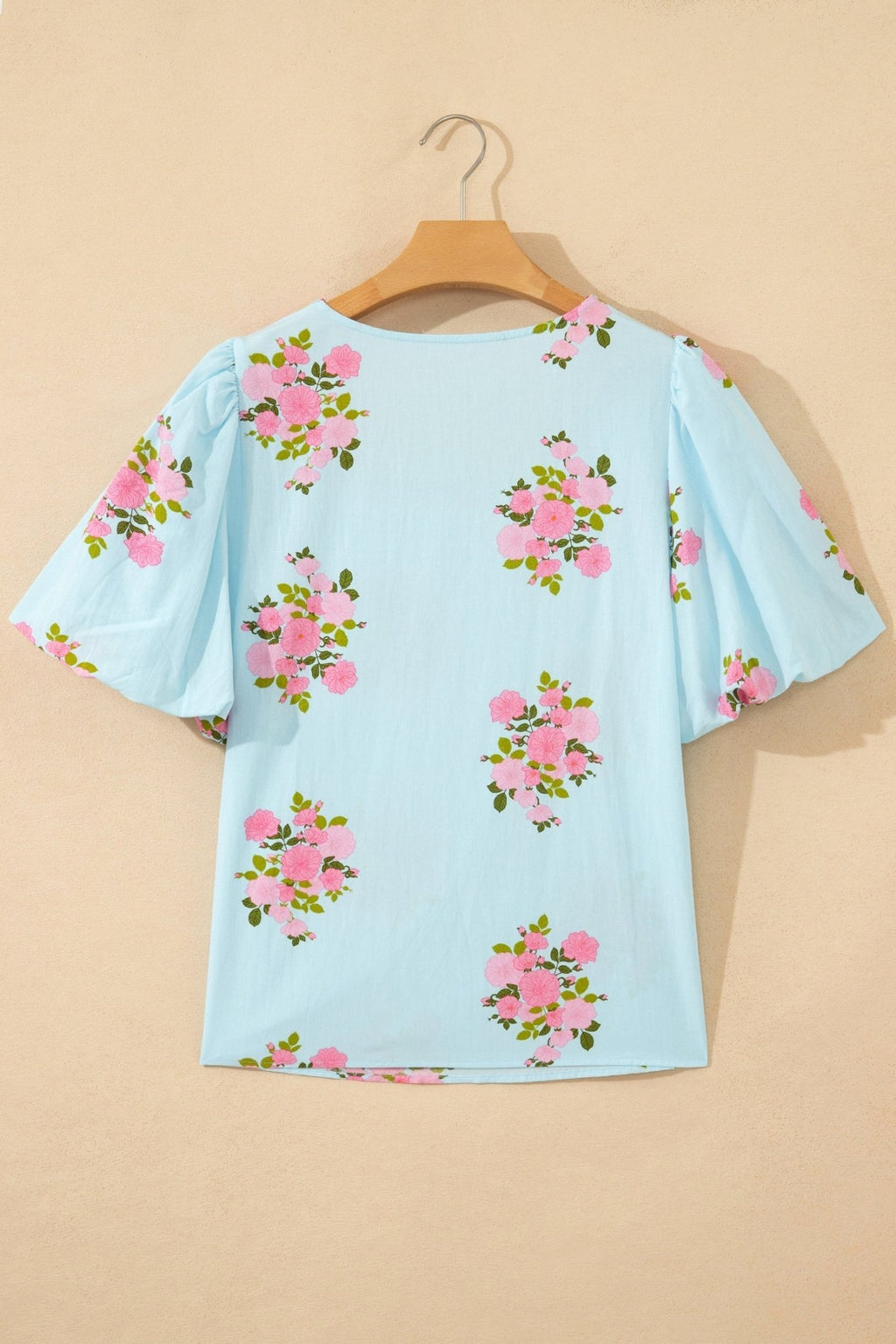 Floral Contrast Ricrac Trim Bubble Sleeve Blouse - Rooted & Reckless Co.