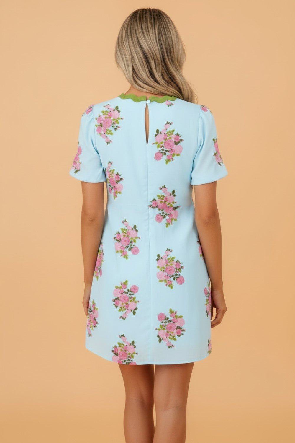 Floral Contrast Ricrac Trim Bubble Sleeve Dress - Rooted & Reckless Co.