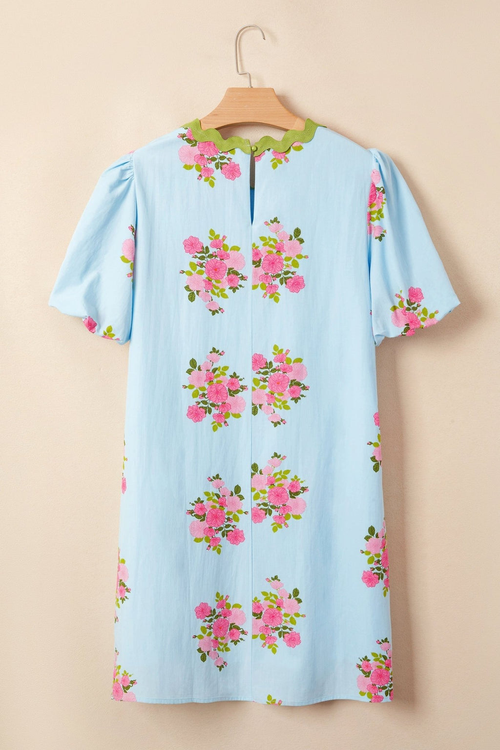 Floral Contrast Ricrac Trim Bubble Sleeve Dress - Rooted & Reckless Co.