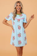 Floral Contrast Ricrac Trim Bubble Sleeve Dress - Rooted & Reckless Co.
