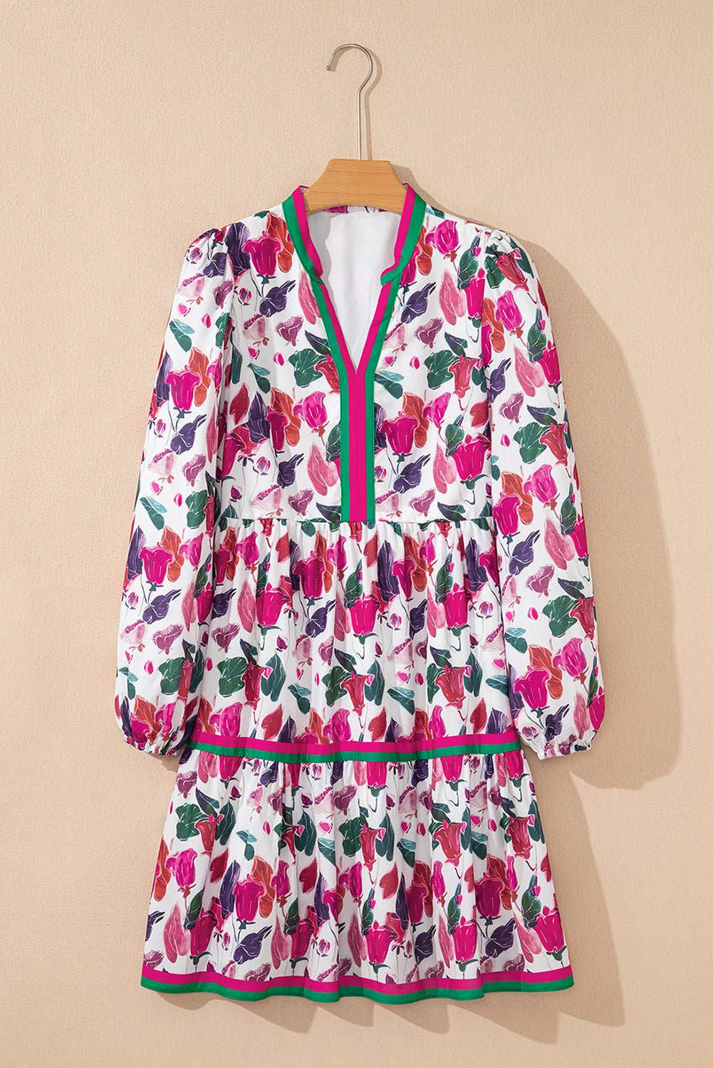 Floral Contrast Stripe Long Sleeve Mini Dress - Rooted & Reckless Co.