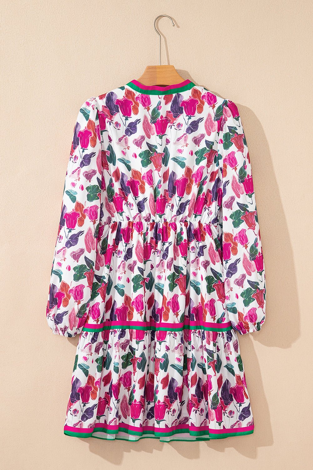 Floral Contrast Stripe Long Sleeve Mini Dress - Rooted & Reckless Co.