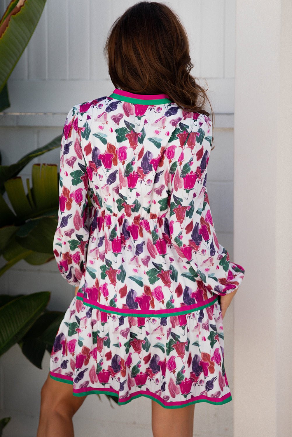 Floral Contrast Stripe Long Sleeve Mini Dress - Rooted & Reckless Co.