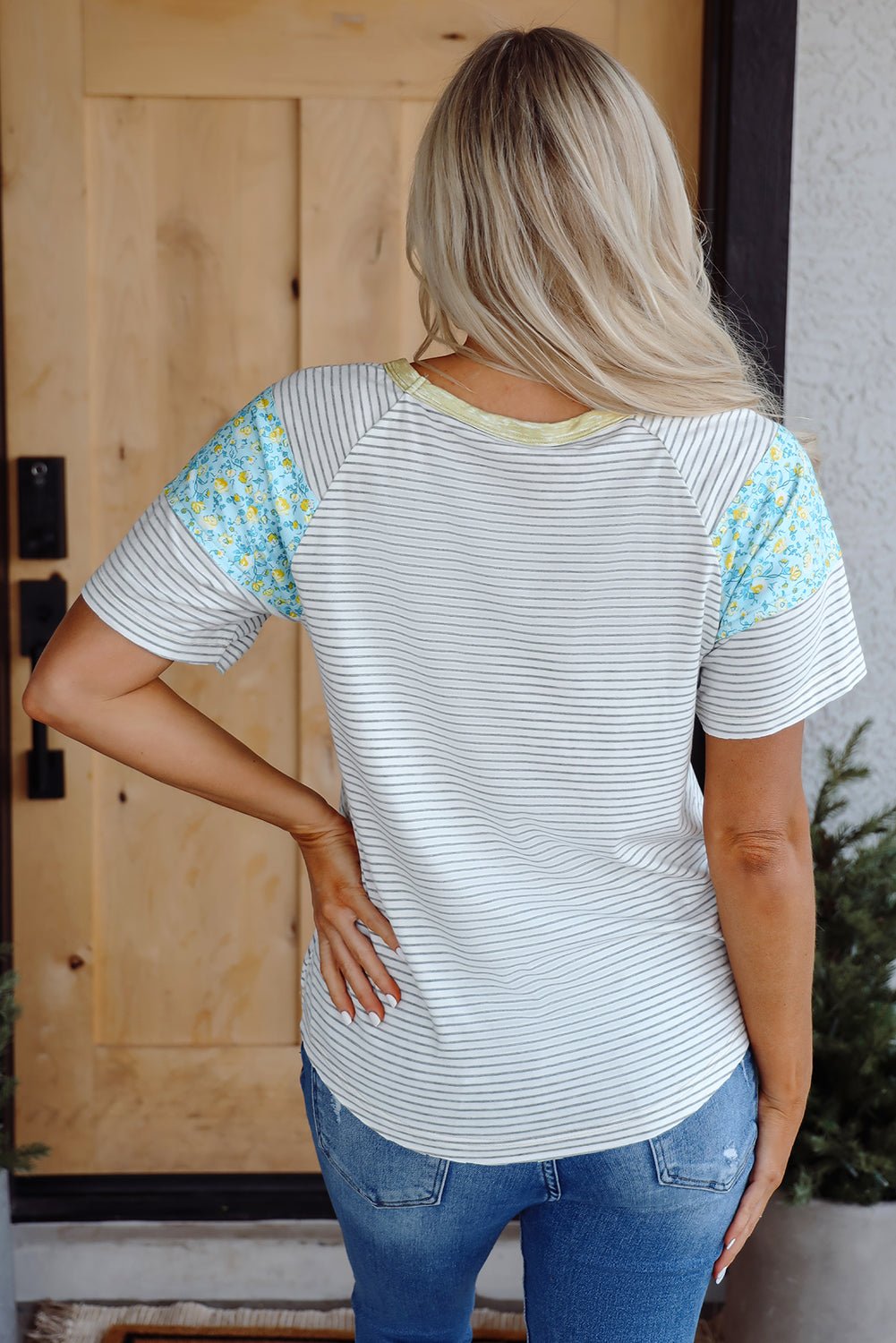 Floral Contrast Stripe Patchwork Raglan Sleeve Tee - Rooted & Reckless Co.