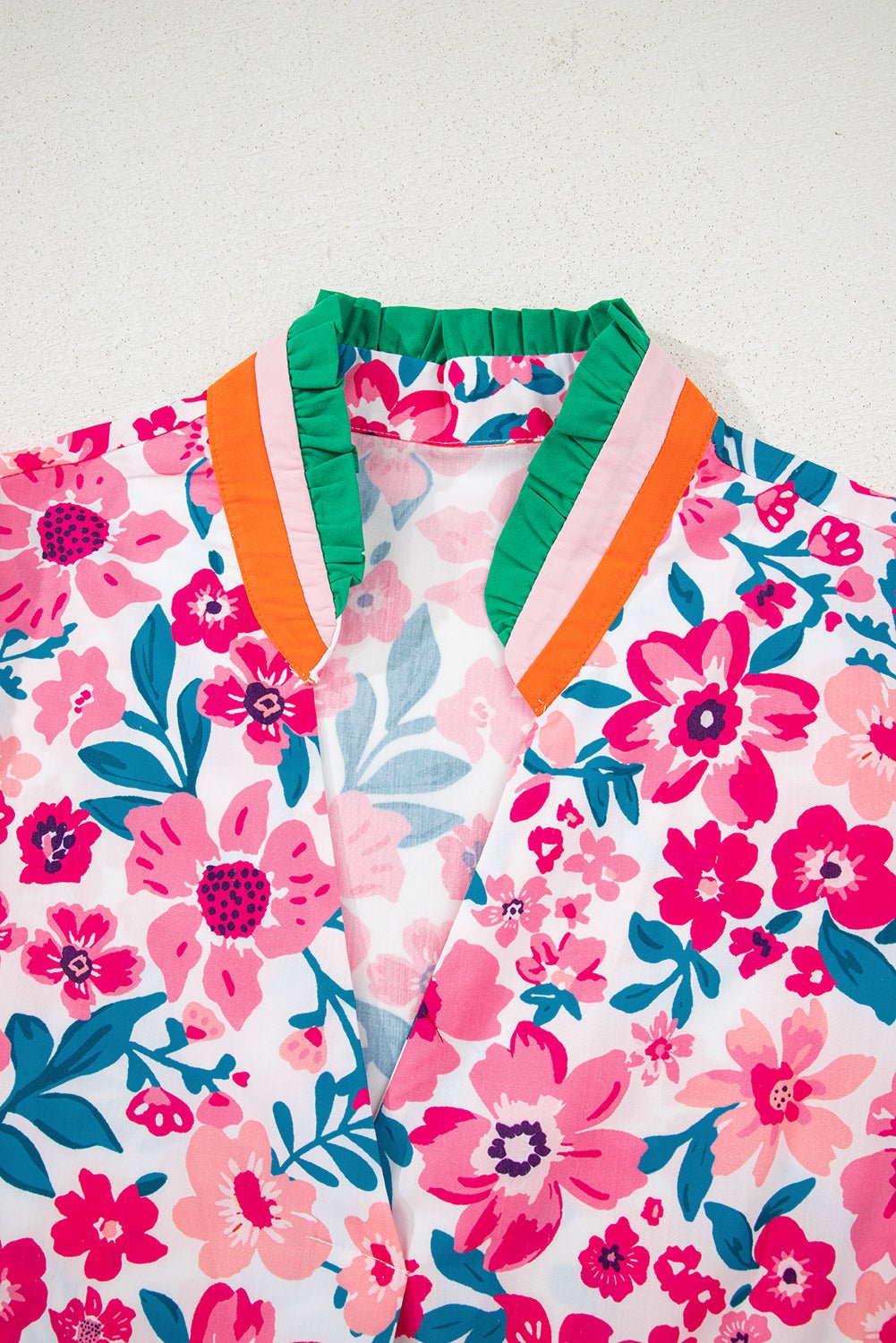 Floral Contrast Stripe Short Sleeve Blouse - Rooted & Reckless Co.