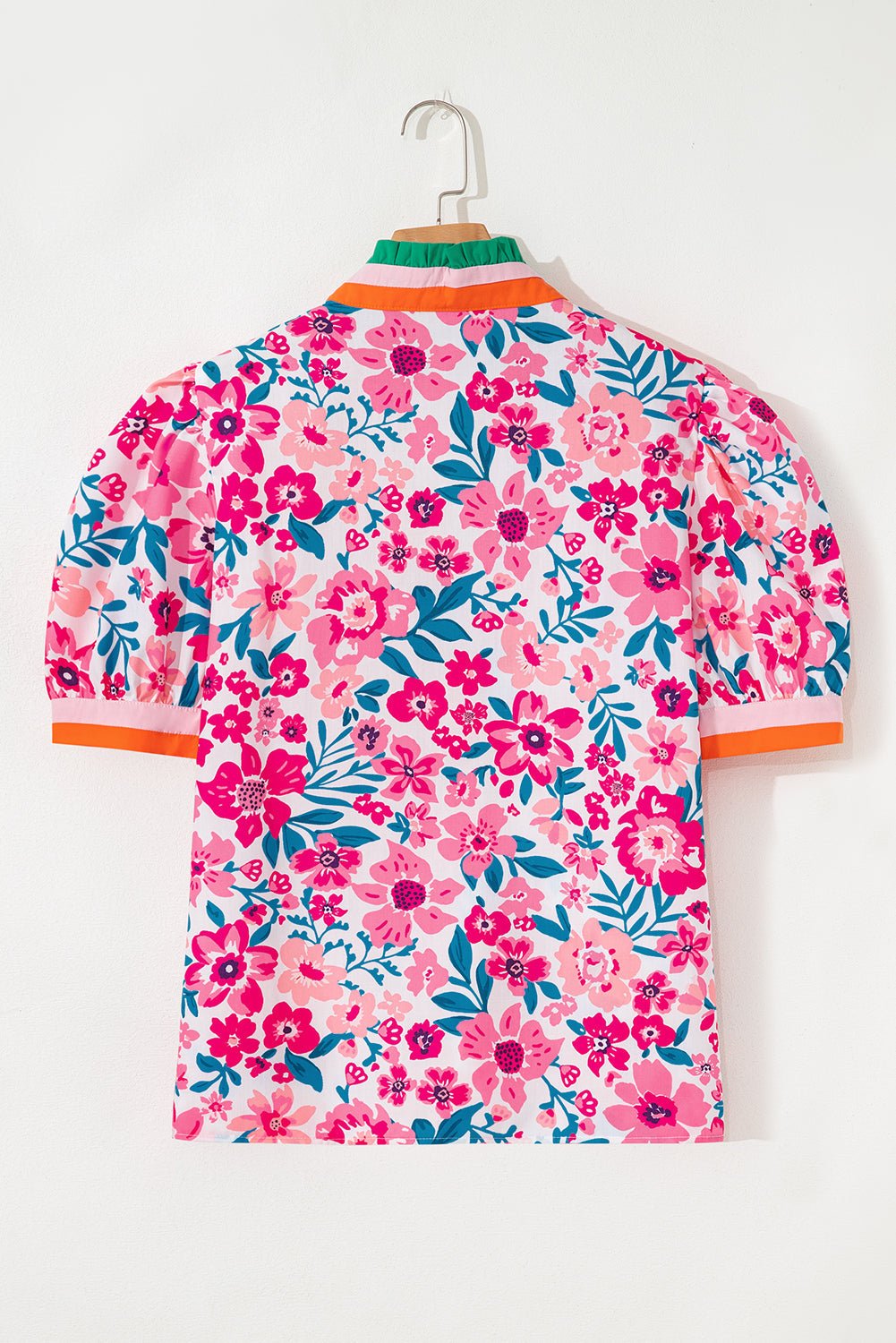 Floral Contrast Stripe Short Sleeve Blouse - Rooted & Reckless Co.