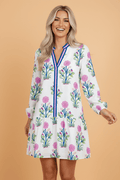 Floral Contrast Stripe Trim Notch Neck Dress - Rooted & Reckless Co.