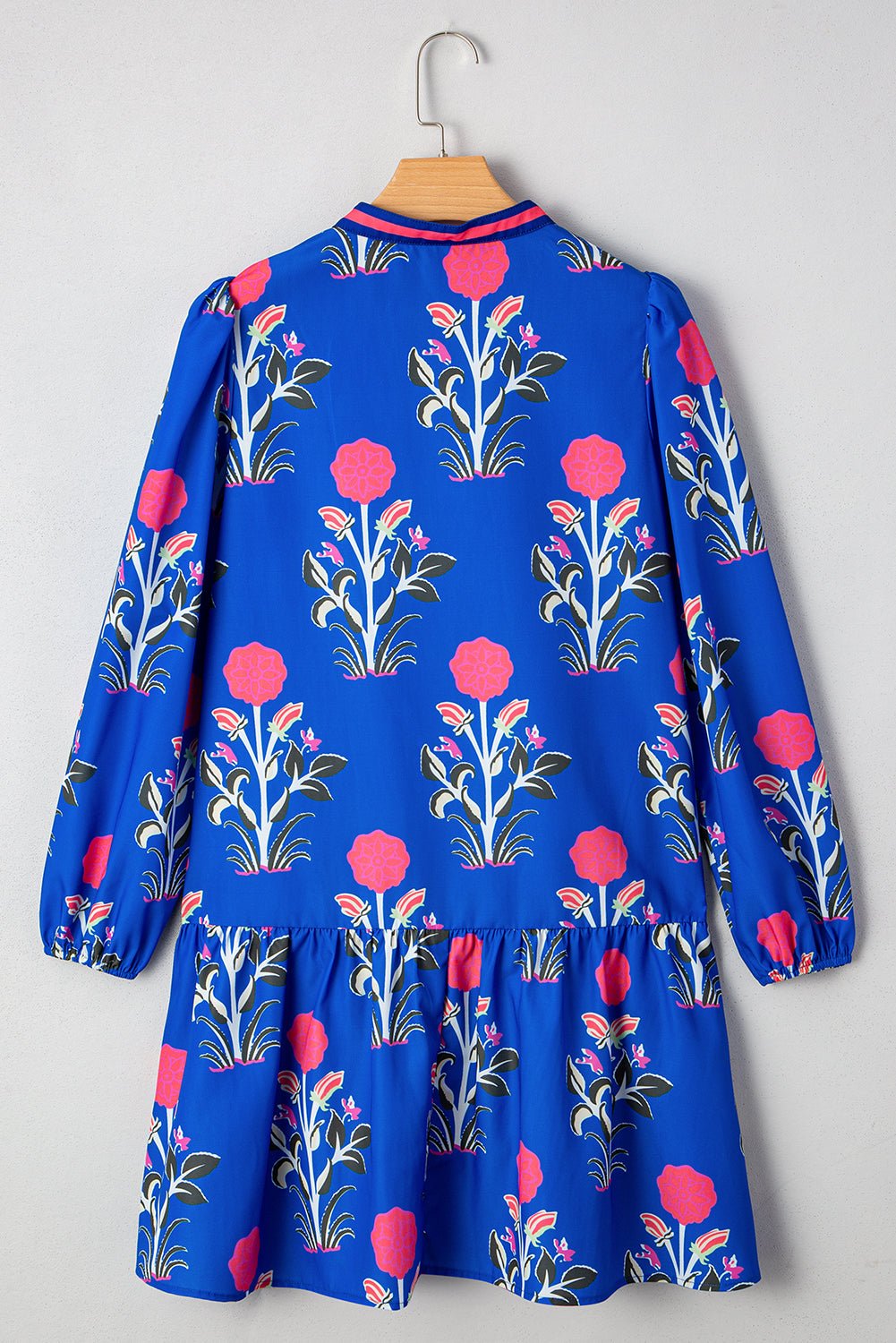 Floral Contrast Stripe Trim Notch Neck Dress - Rooted & Reckless Co.