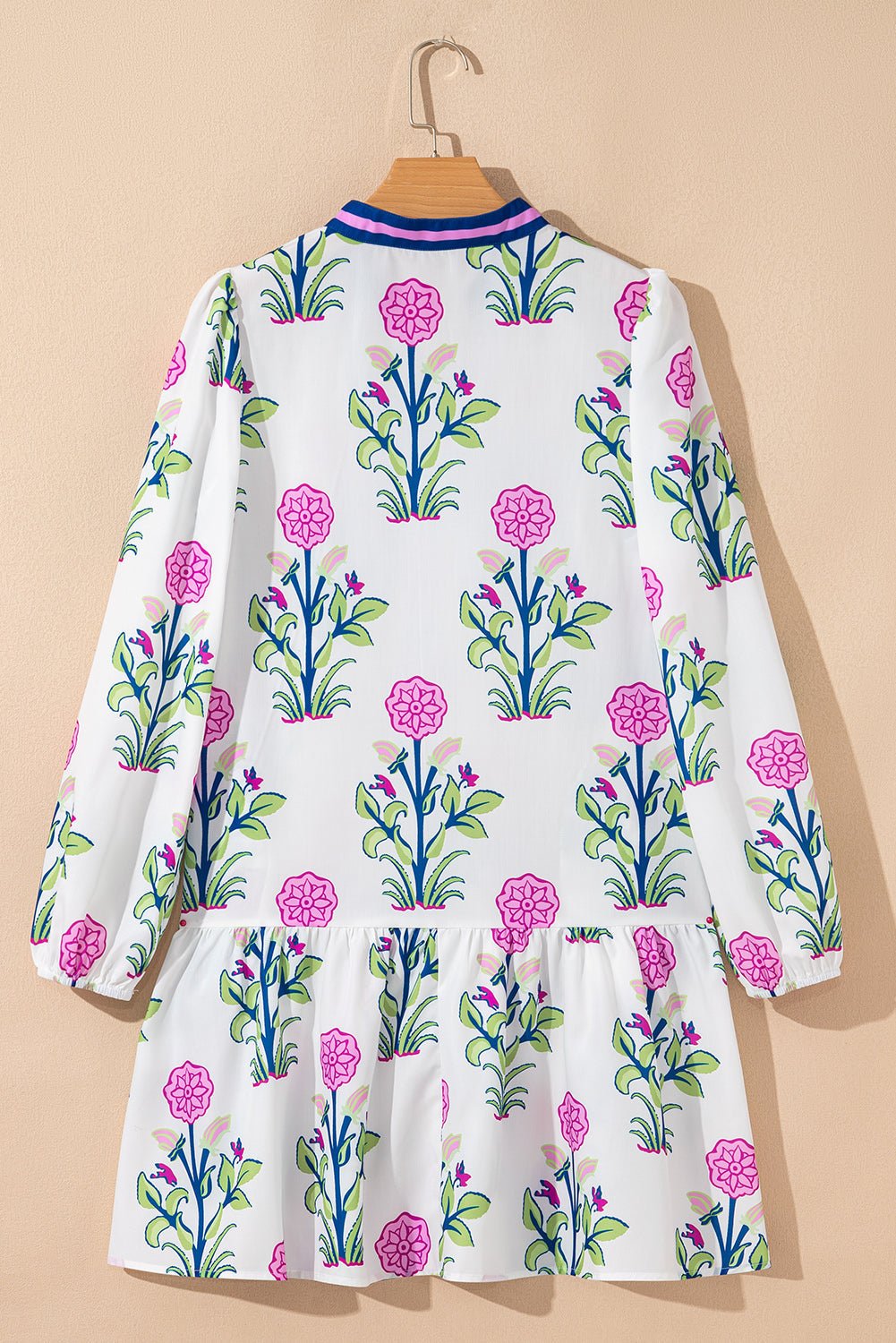 Floral Contrast Stripe Trim Notch Neck Dress - Rooted & Reckless Co.