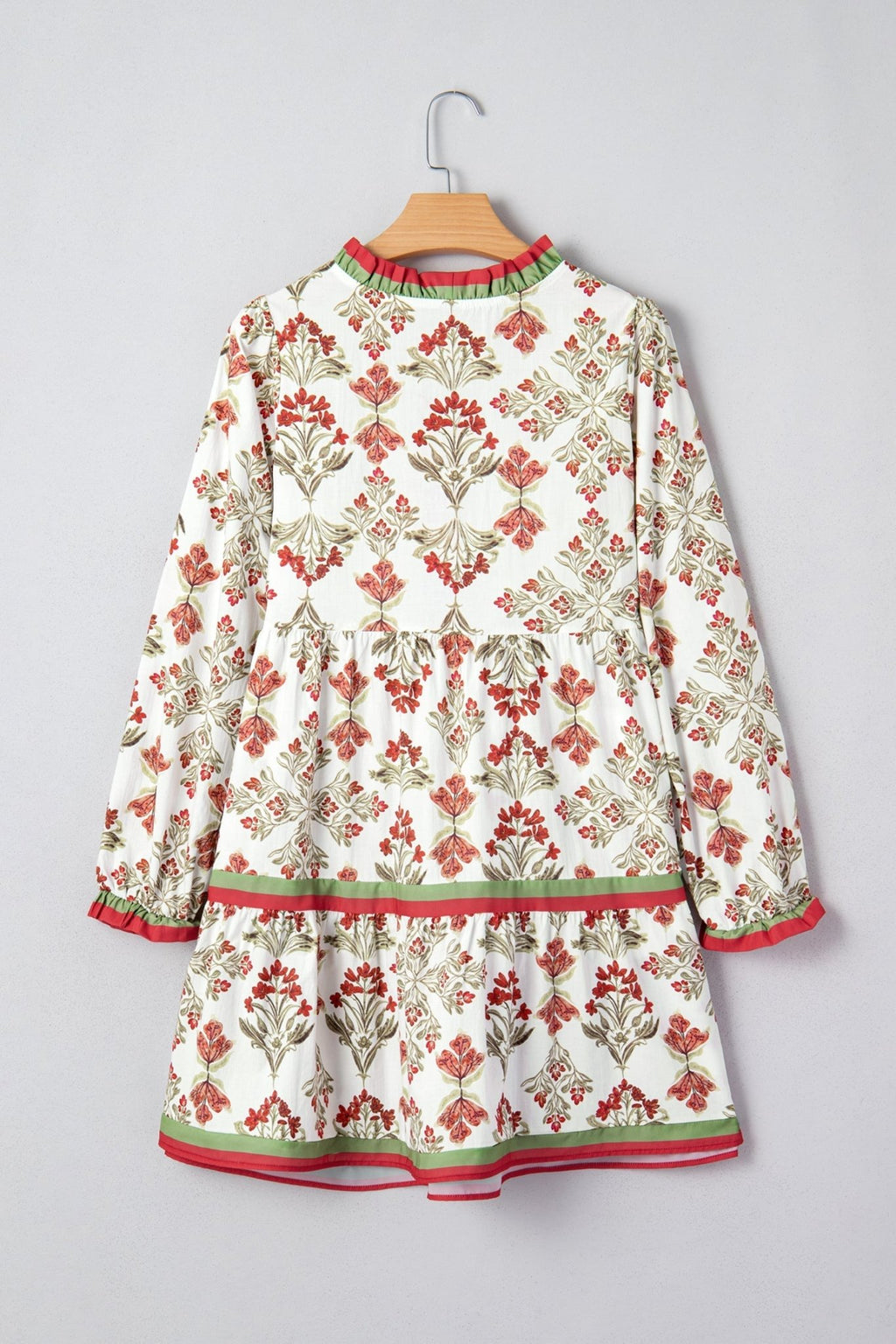 Floral Contrast Trim Frilled Neck Dress - Rooted & Reckless Co.