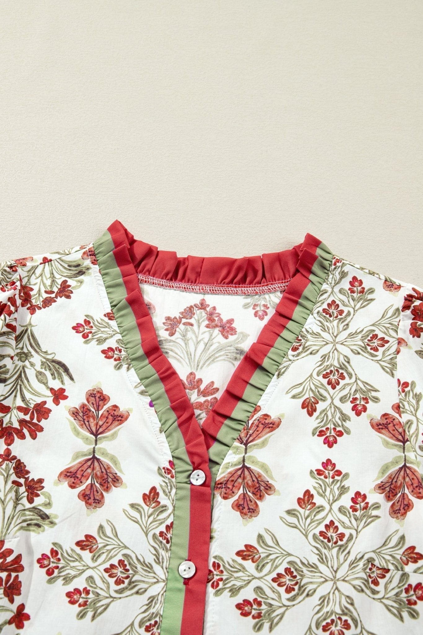 Floral Contrast Trim Frilled Neck Dress - Rooted & Reckless Co.
