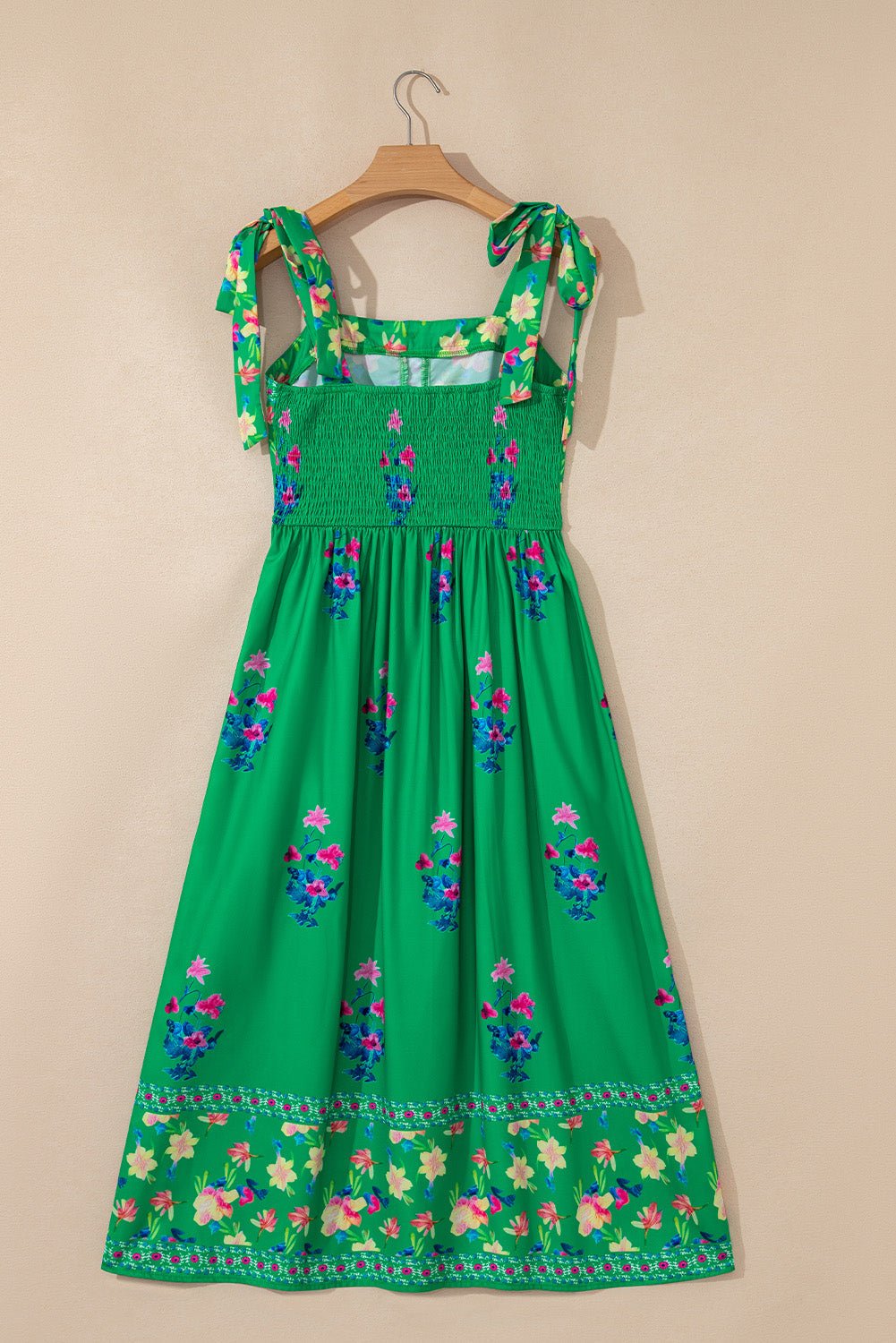 Floral Contrast Trim Knotted Straps Midi Dress - Rooted & Reckless Co.