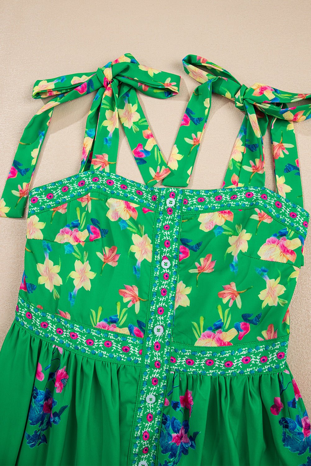 Floral Contrast Trim Knotted Straps Midi Dress - Rooted & Reckless Co.