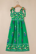 Floral Contrast Trim Knotted Straps Midi Dress - Rooted & Reckless Co.